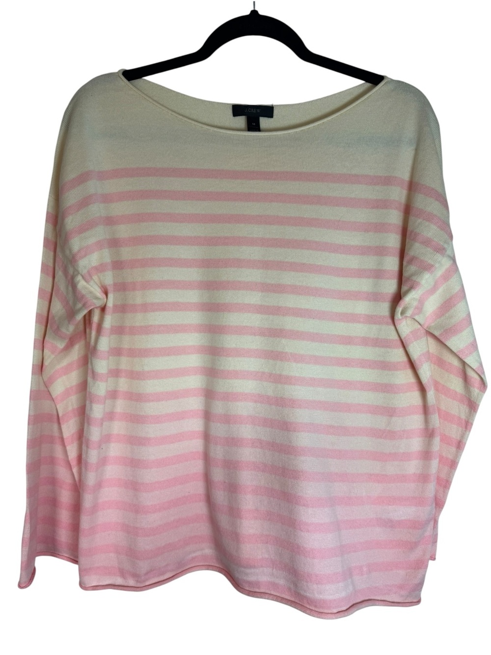 J. Crew Dip Dyed Pink & Cream Ombre Striped Boatneck 100% Cotton Medium Sweater